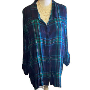 Catherines Blue and Green Plaid Button Down Shirt